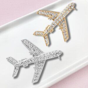 Fly Me Home Airplane Pilot Airline Gold Silver Rhinestone Plane Brooch Pin